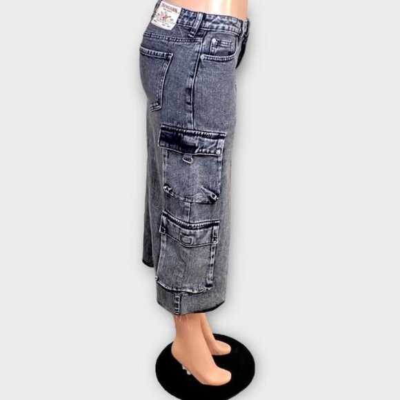 NWT True Religion Vintage Cargo Midi Slit Skirt Vintage Charcoal, Size 26 - Picture 7 of 12